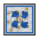 White Daisy Ladies in Blue Framed Poster Wall Art 30″ x 30″ (Square) Semi Glossy