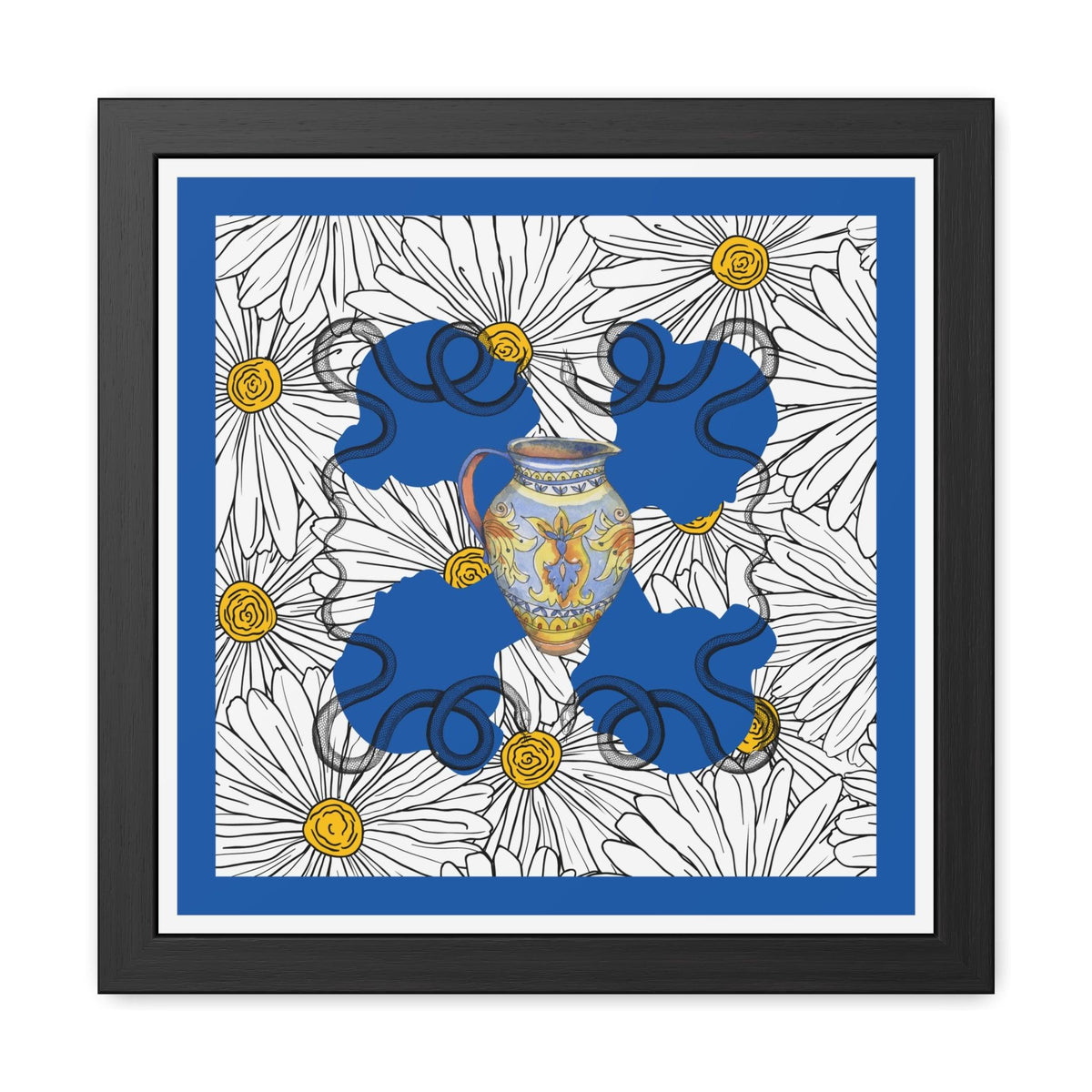 White Daisy Ladies in Blue Framed Poster Wall Art 16″ x 16″ (Square) Semi Glossy