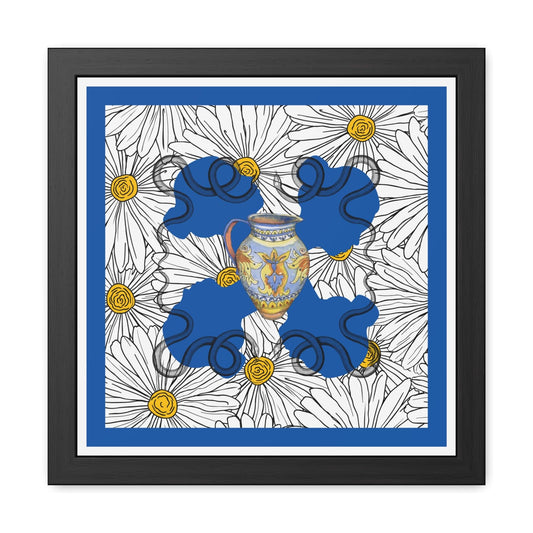 White Daisy Ladies in Blue Framed Poster Wall Art - MAIA HOMES