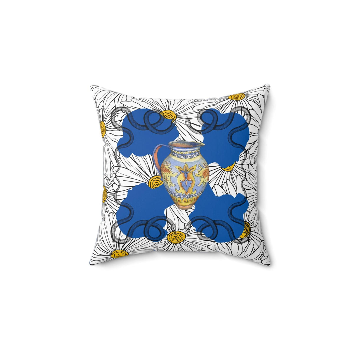 White Daisy Ladies in Blue Polyester Square Throw Pillow