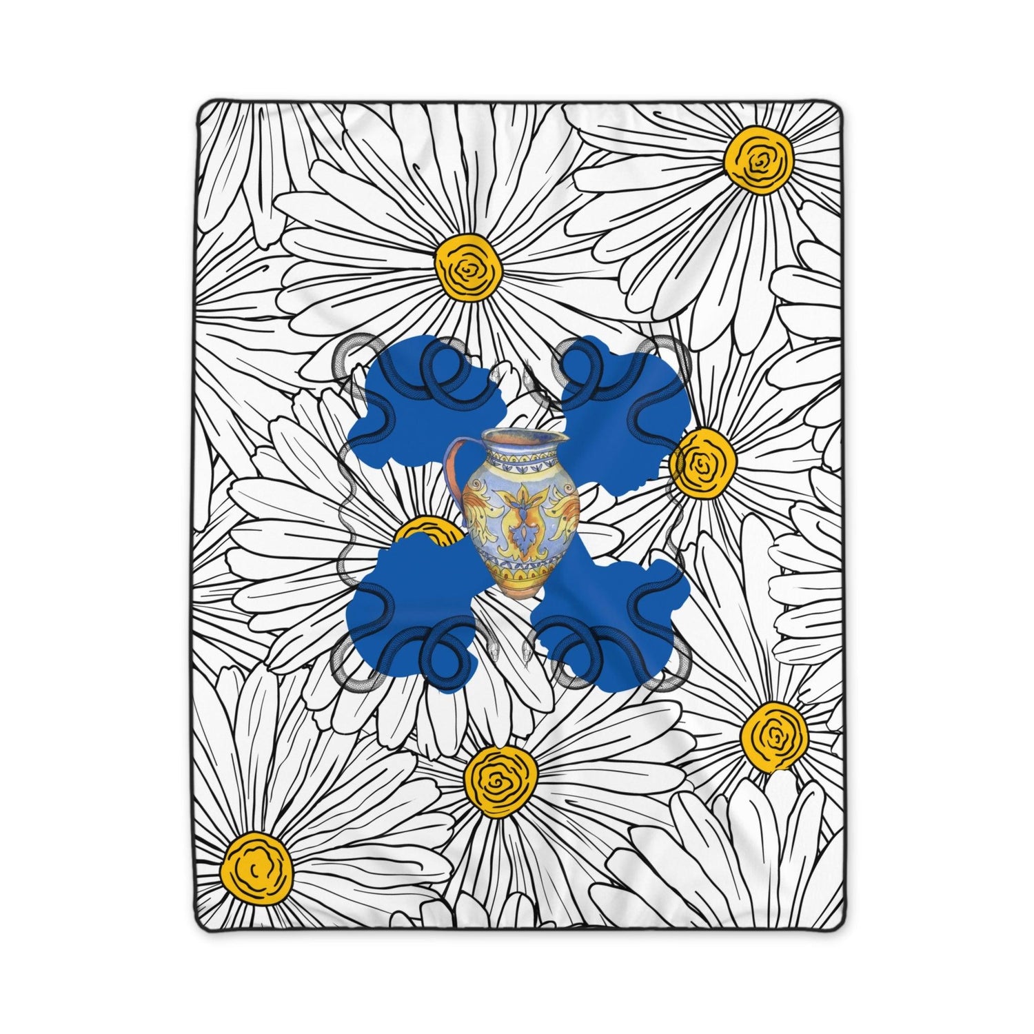 White Daisy Ladies in Blue Throw Blanket 40" × 50"