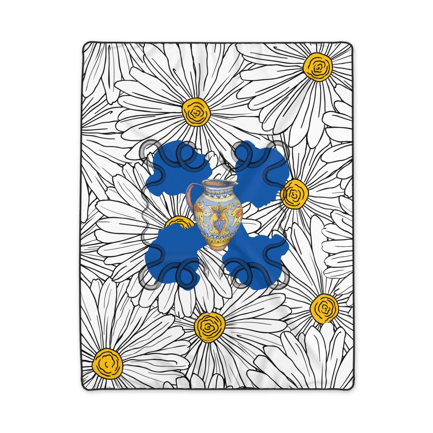 White Daisy Ladies in Blue Throw Blanket - MAIA HOMES