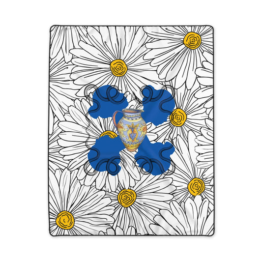 White Daisy Ladies in Blue Throw Blanket - MAIA HOMES