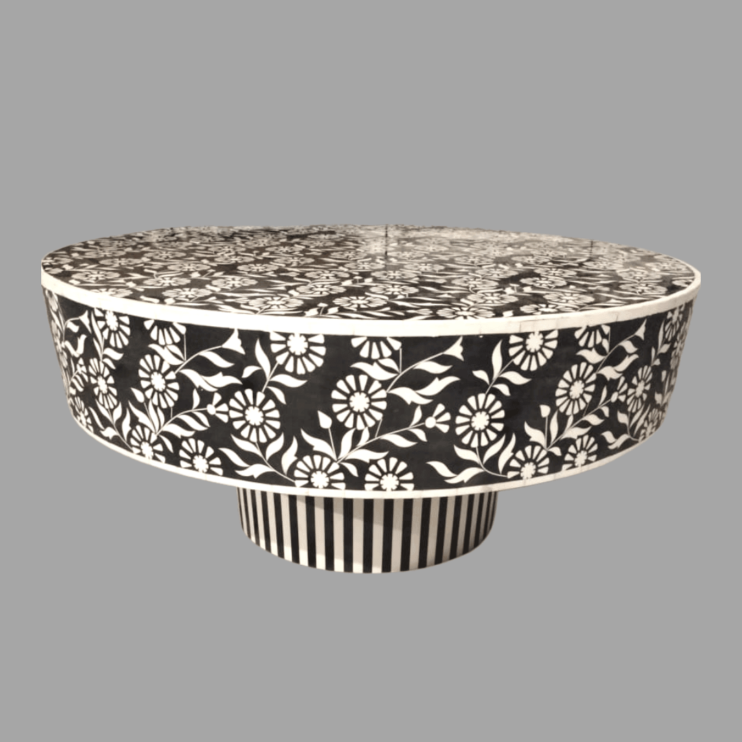 White Desi Bone Inlay Round Coffee Table