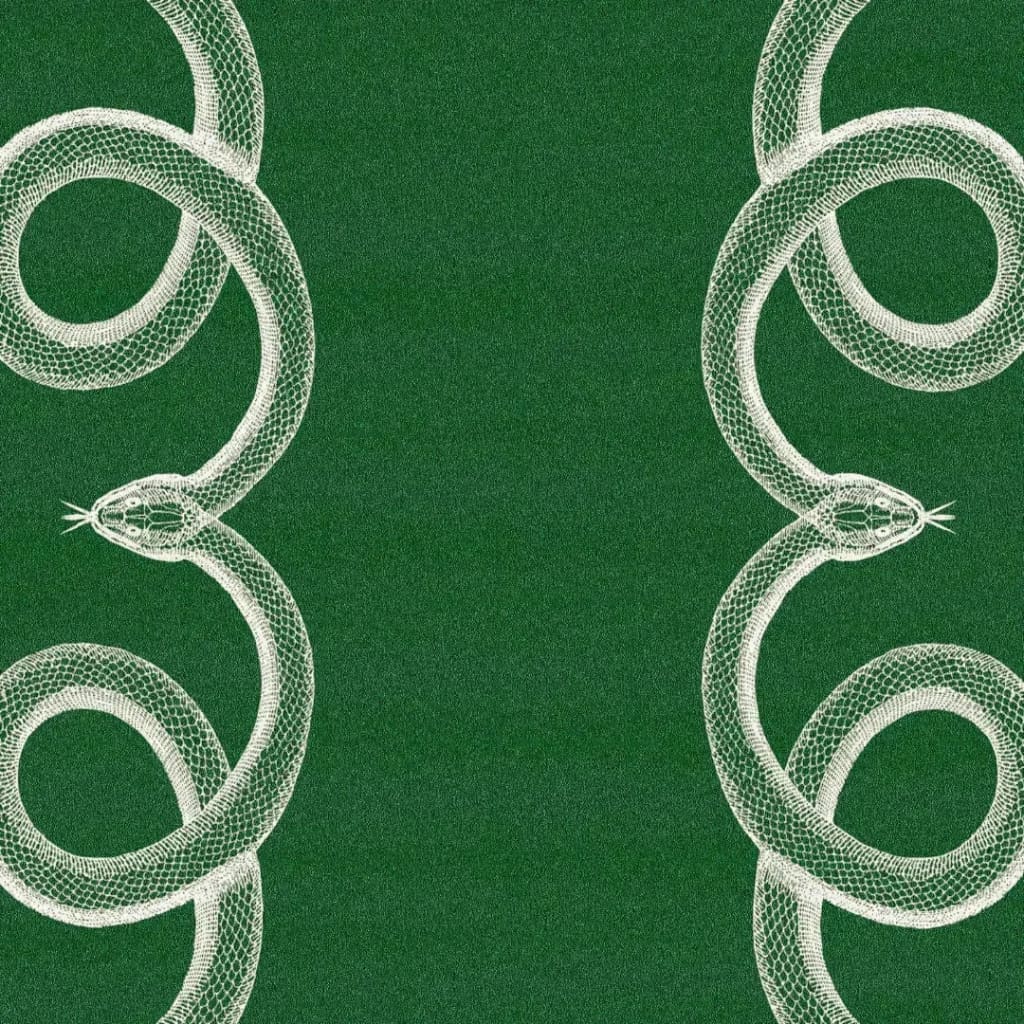 A stunning White Flowers Snakes Hand Tufted Rug in green, perfect for adding a touch of boho elegance to your space. This large area rug features intricate snake designs on a rich green background, making it ideal for living rooms or bedrooms. Crafted from high-quality wool, it's a perfect choice for those seeking unique wool rugs or large area rugs for the bedroom.