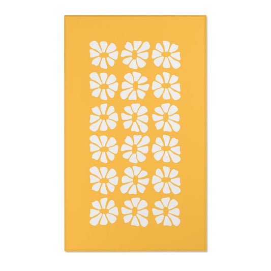 White Flowers Yellow Printed Area Rugs - MAIA HOMES