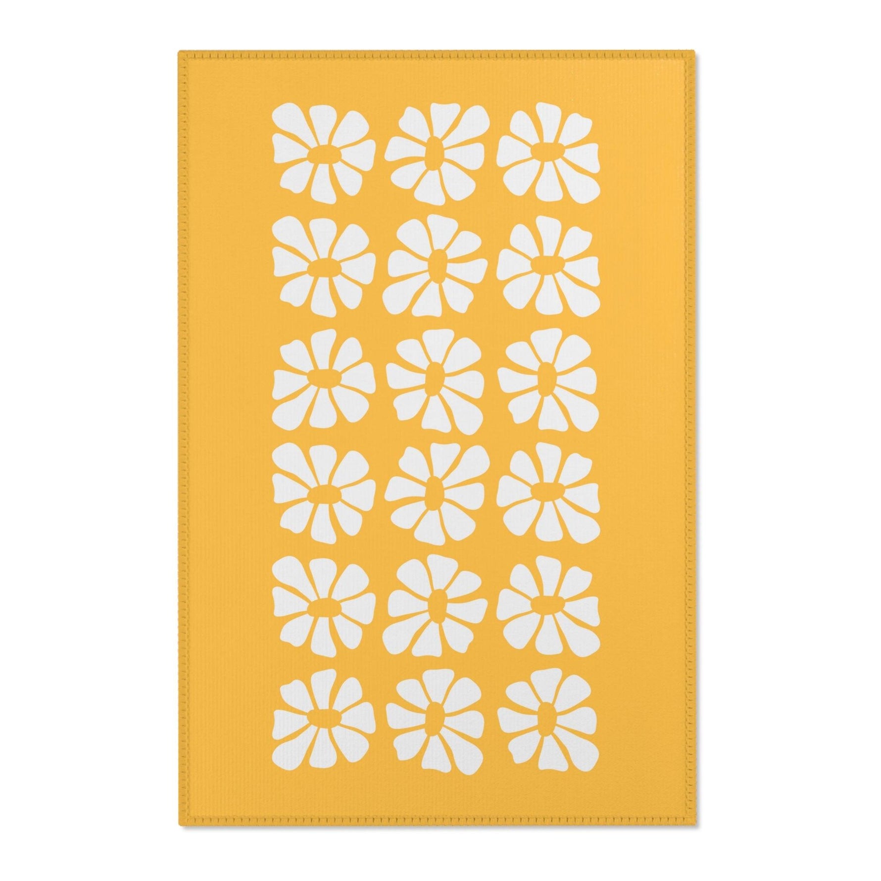 White Flowers Yellow Printed Area Rugs 24" × 36"