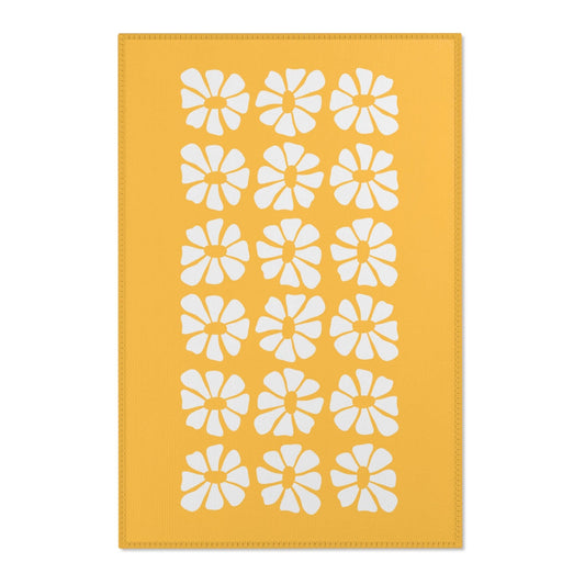 White Flowers Yellow Printed Area Rugs - MAIA HOMES