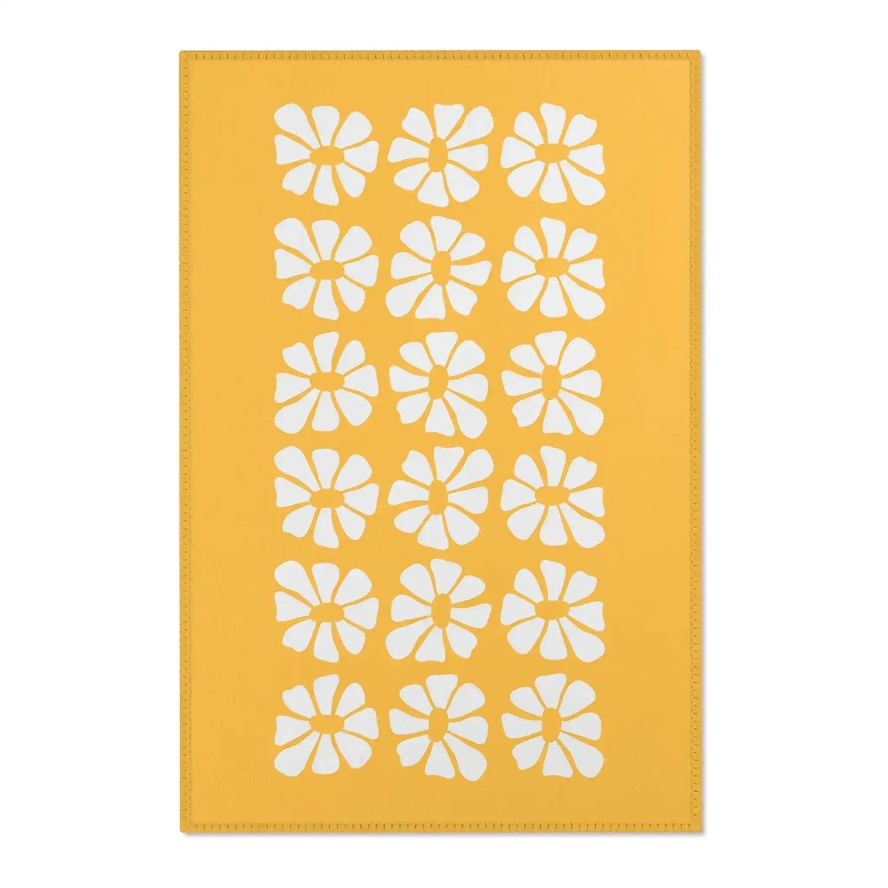 White Flowers Yellow Printed Area Rugs 24" × 36"