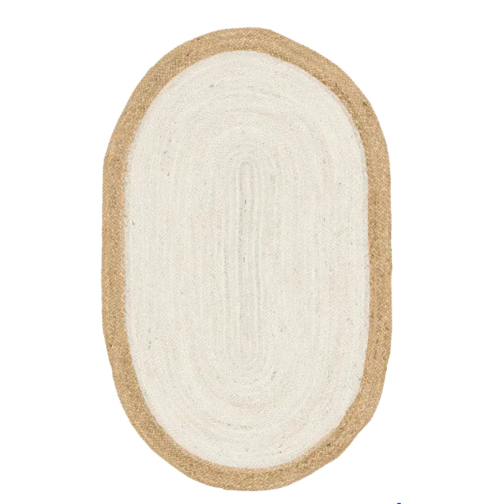 A beautifully crafted white oval jute rug, perfect for adding a natural touch to your living room. This area rug features an elegant design, ideal for enhancing the warmth and style of your living room area rugs collection.