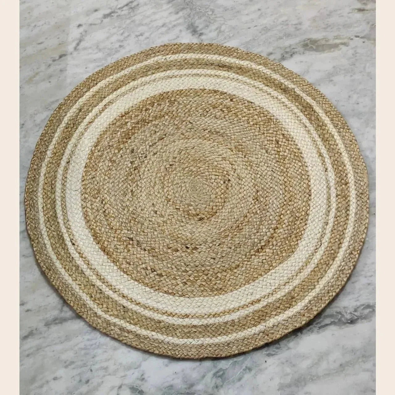 White Trim Natural Hanna Hand Braided Round Jute Rug