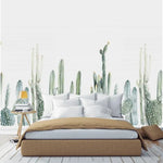 White Watercolor Cactus Wallpaper Mural