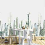 White Watercolor Cactus Wallpaper Mural