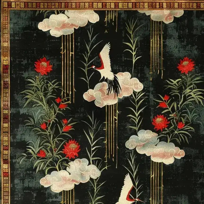 This elegant area rug features a hand-tufted wool design with striking white wings and crimson petals on a dark background. Perfect for adding a touch of sophistication to living rooms, dining rooms, or bedrooms, this floral rug combines traditional and modern aesthetics seamlessly.