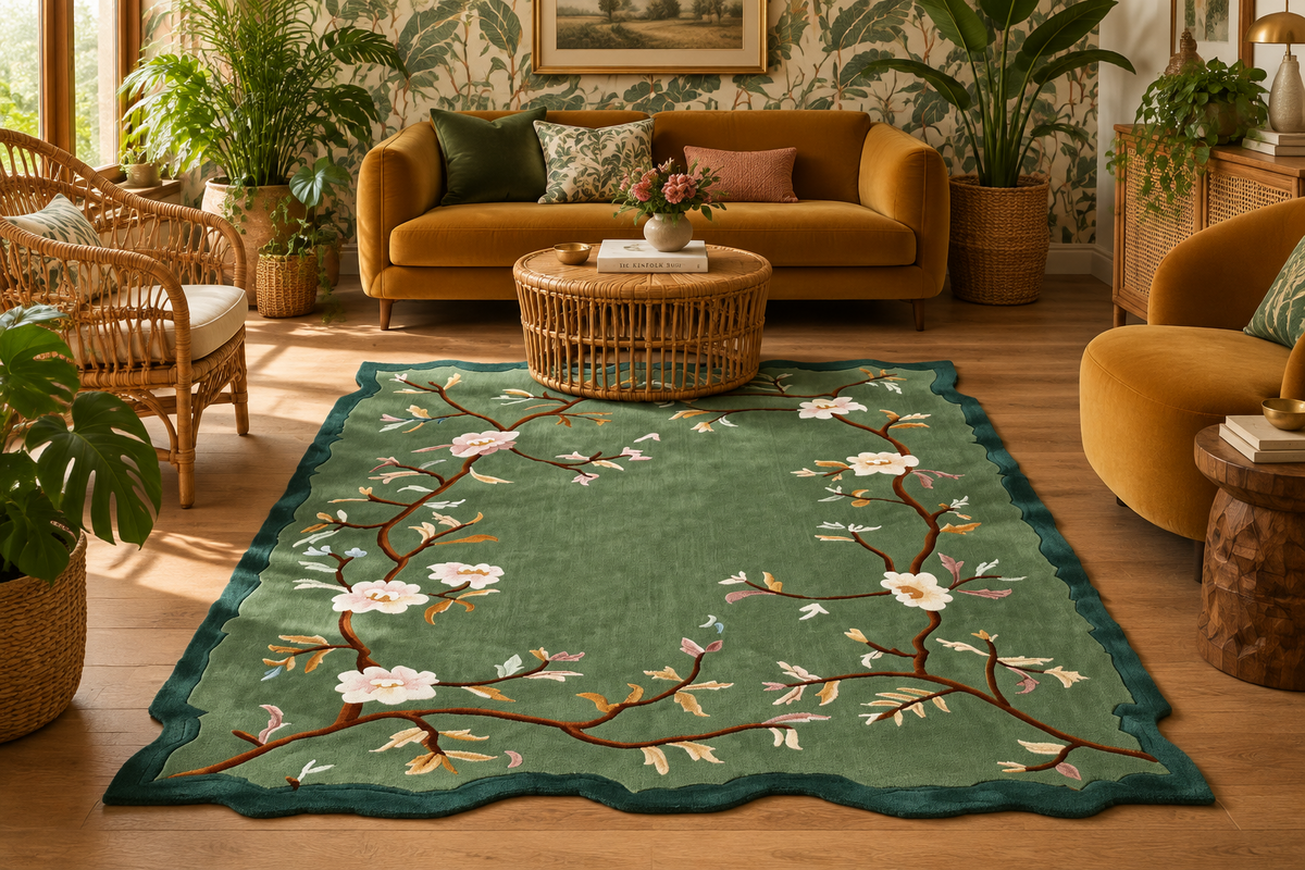 Wild Bloom Frame Hand Tufted Wool Rug