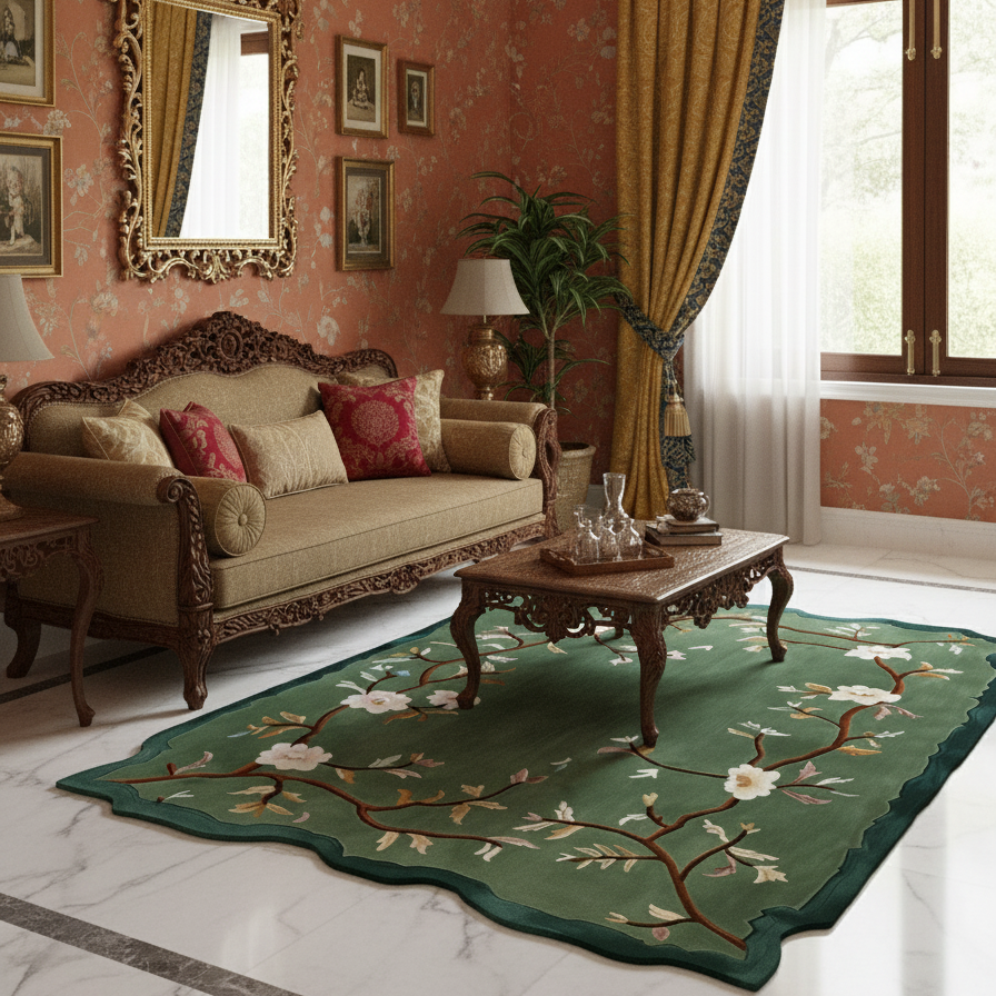 Wild Bloom Frame Hand Tufted Wool Rug