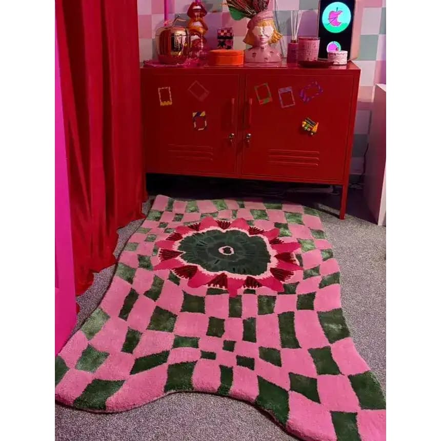 Wild Flower Wavy Checker Hand Tufted Wool Rug - MAIA HOMES