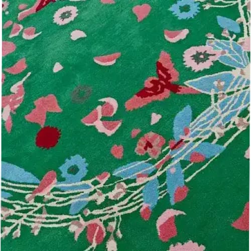 Wild Flowers Birds Round Hand Tufted Rug - Green - MAIA HOMES