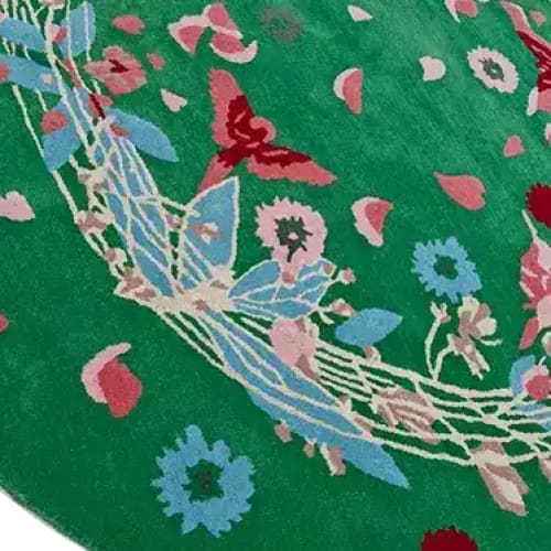 Wild Flowers Birds Round Hand Tufted Rug - Green - MAIA HOMES