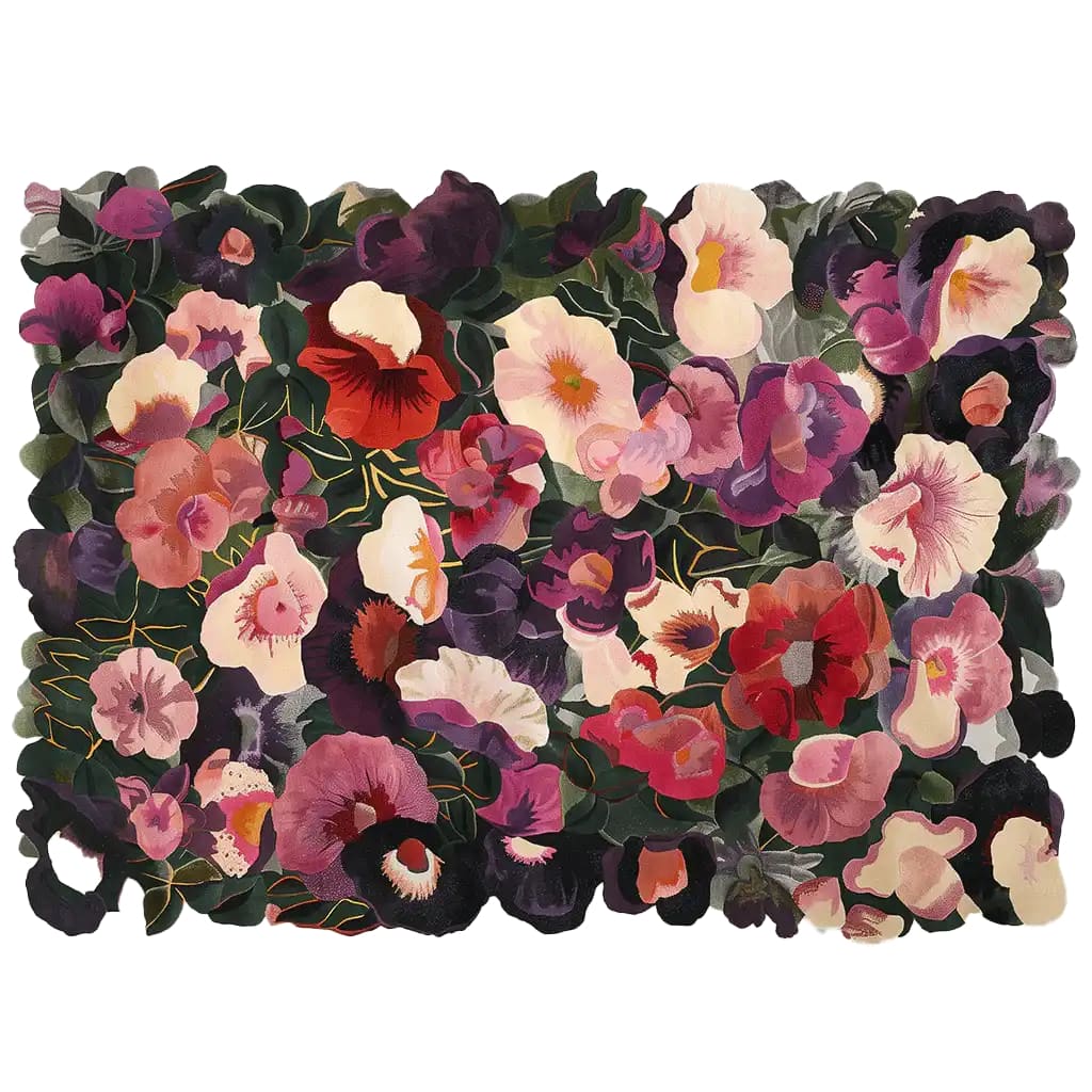 A vibrant area rug featuring a lush floral design in rich hues of red, pink, purple, and green. This hand-tufted wool rug adds a splash of color and elegance, perfect for enhancing the decor of any living room space.