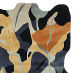 Top view of the Wild Grove Ember Hand Tufted Area Rug showcasing an abstract design with bold shades of orange, black, and gray. This contemporary wool rug is perfect for adding a vibrant touch to large living room spaces.