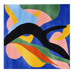 A vibrant and contemporary area rug featuring an abstract design with bold colors like blue, pink, yellow, green, and black. This wool rug is perfect for adding a splash of color to large living rooms. The square rug showcases a modern style, ideal for those seeking unique living room area rugs.