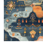 This Wilderness Dreamscape Hand Knotted Area Rug showcases an abstract design with vibrant colors and intricate patterns, perfect for enhancing the aesthetic of your living room. Its vintage and Persian rug-inspired elements add a touch of elegance and timeless charm.