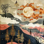 This square area rug, crafted from high-quality viscose, features a stunning abstract landscape design with whimsical trees, a vibrant sun, and rolling hills. Perfect for adding a touch of elegance to your living room or dining room, this wool rug combines artistry with functionality. Ideal as a focal point in formal dining room settings or as a unique dining room carpet.