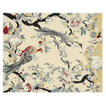 Beautiful hand-tufted area rug featuring an elegant design of birds and flowers, perfect for adding a touch of nature to your living room. This 8x10 wool rug serves as a stunning centerpiece for any living room area, combining artistry and comfort.