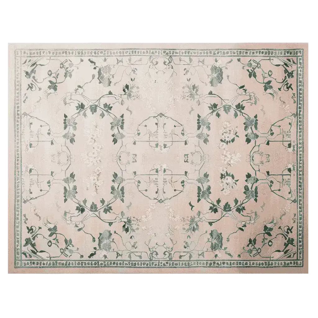 This beautiful Willow Grace Hand Tufted Area Rug features a vintage-inspired design with intricate green floral patterns on a soft, muted background. Perfect for adding a touch of elegance to any living room, this 8x10 wool rug combines classic charm with modern style, making it an ideal choice for those seeking premium rugs for living room décor.