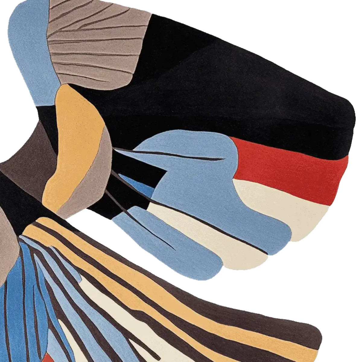 Contemporary Wing Memory Hand Tufted Area Rug featuring an abstract design in bold colors like blue, red, and black. Perfect for adding a modern touch to living room rugs 8x10 spaces, this wool rug showcases unique patterns ideal for those seeking stylish rugs for living room areas.