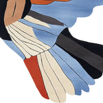 Close-up view of the Wing Span Echo Hand Tufted Area Rug showcasing its vibrant abstract design. This wool rug features bold colors and intricate patterns, making it a perfect contemporary rug for living rooms. Ideal for adding a stylish touch to any area, this rug combines functionality with artistic flair.