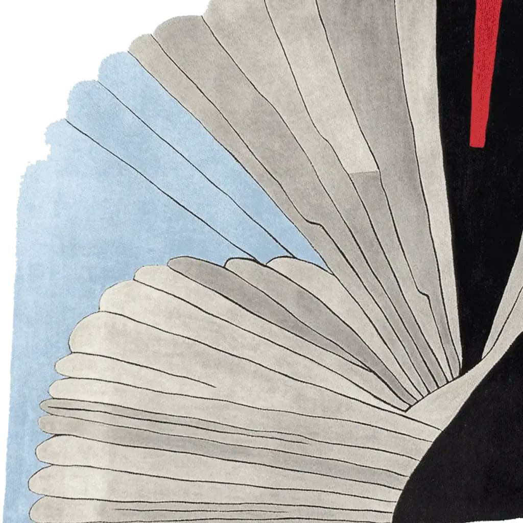 Contemporary area rug featuring an abstract design with soft grey and blue tones, ideal for large living room spaces. This hand-tufted wool rug adds a sophisticated touch to modern interiors.