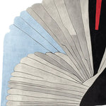 Contemporary area rug featuring an abstract design with soft grey and blue tones, ideal for large living room spaces. This hand-tufted wool rug adds a sophisticated touch to modern interiors.