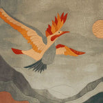 This stunning area rug features an abstract depiction of a bird in flight with vibrant orange and grey tones, perfect for adding a touch of elegance to your living room. The wool rug's intricate design makes it a standout piece among rugs for living room settings.