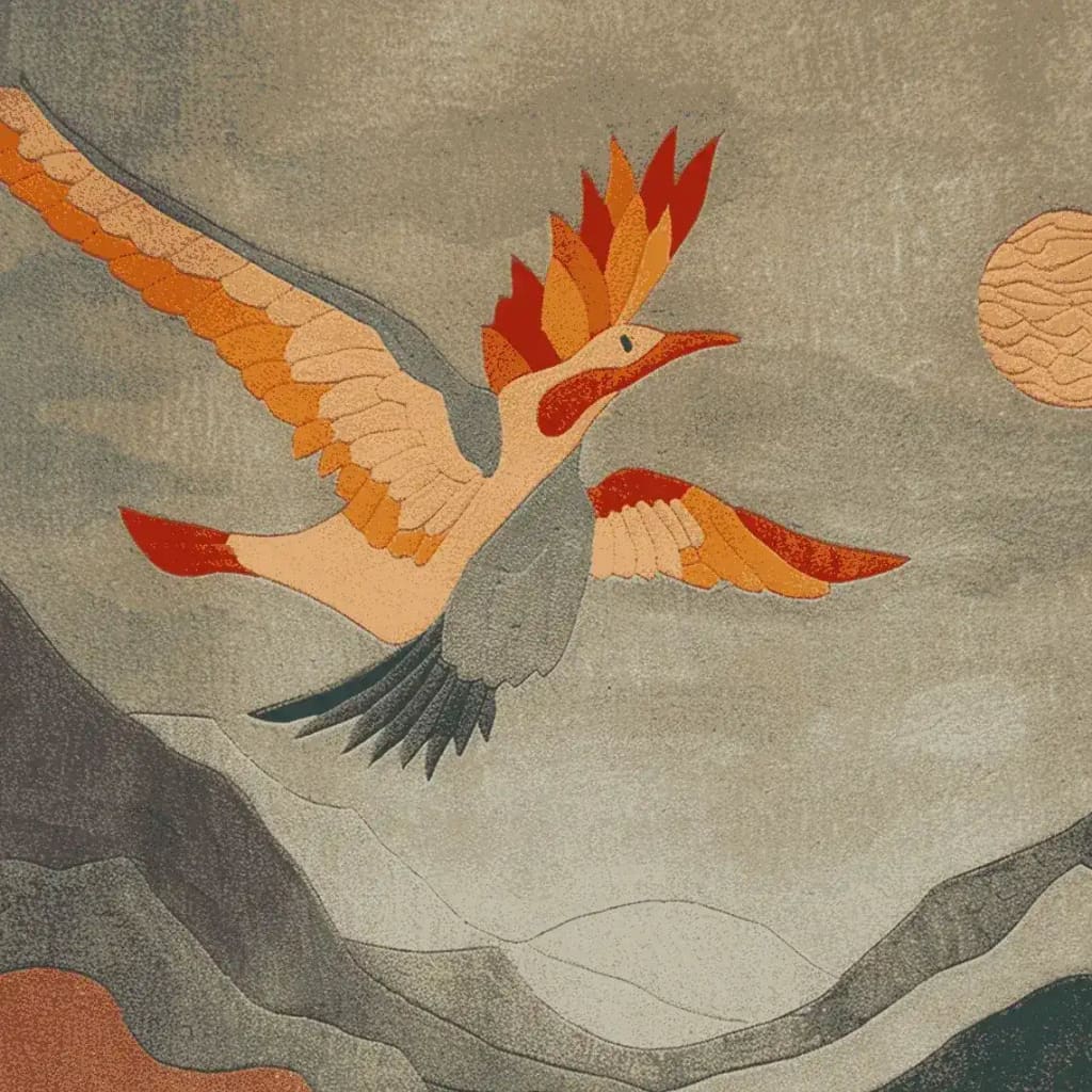 This stunning area rug features an abstract depiction of a bird in flight with vibrant orange and grey tones, perfect for adding a touch of elegance to your living room. The wool rug's intricate design makes it a standout piece among rugs for living room settings.