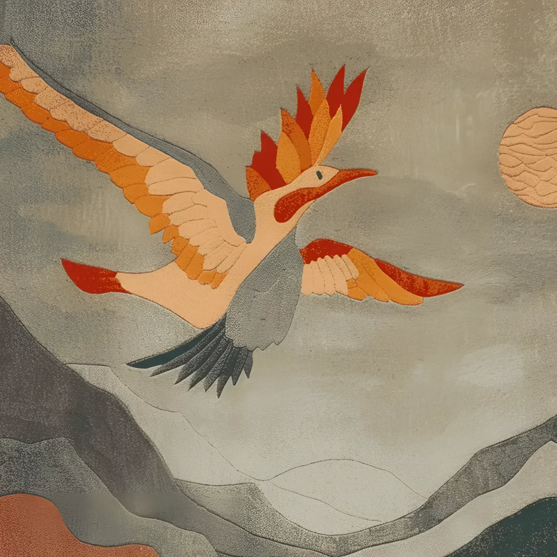 This stunning area rug features an abstract depiction of a bird in flight with vibrant orange and grey tones, perfect for adding a touch of elegance to your living room. The wool rug's intricate design makes it a standout piece among rugs for living room settings.