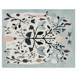 Top view of the Winter Garden Song Hand Tufted Area Rug, showcasing an intricate floral design in soft pastel colors, ideal for large living room spaces. This wool rug features elegant branches and leaves, adding a touch of nature-inspired elegance to your decor.