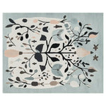 Top view of the Winter Garden Song Hand Tufted Area Rug, showcasing an intricate floral design in soft pastel colors, ideal for large living room spaces. This wool rug features elegant branches and leaves, adding a touch of nature-inspired elegance to your decor.
