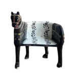 Wooden Horse Maharaja Chair right side view — black lacquered carved wood with white floral seat and decorative harness.