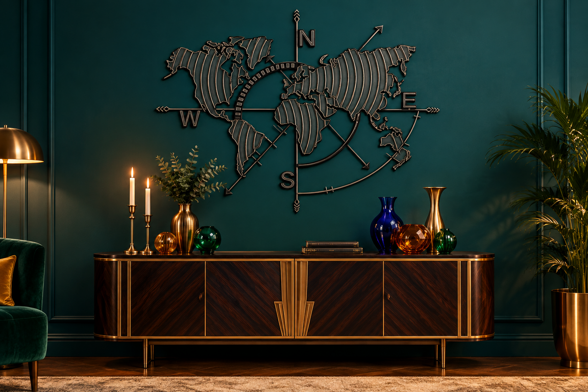 World Map Meridians Metal Wall Decor