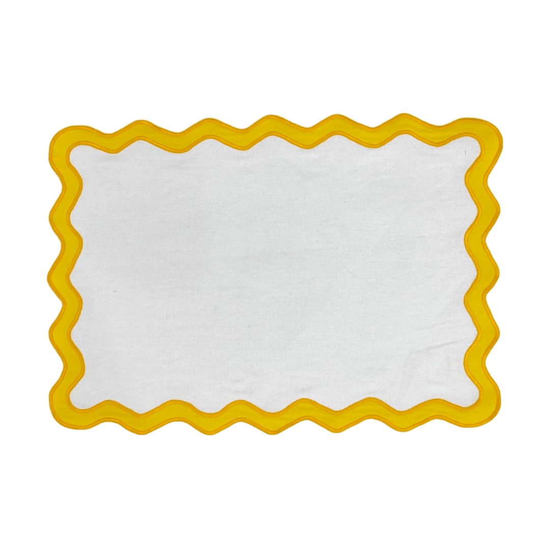 Yellow and White Scallop 100% Linen Placemat - Set of 4