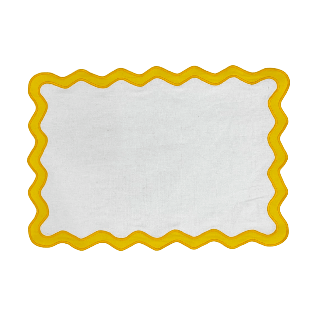 Yellow and White Scallop 100% Linen Placemat - Set of 4 - MAIA HOMES