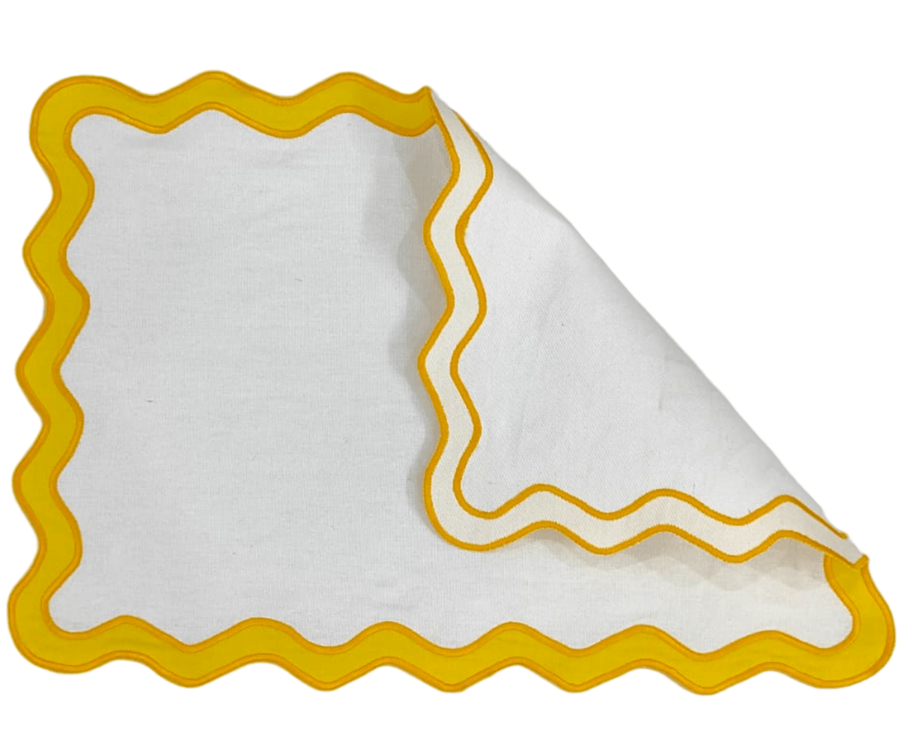 Yellow and White Scallop 100% Linen Placemat - Set of 4