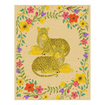 Vibrant Yellow Cheetah Twin Floral Hand Tufted Area Rug featuring playful cheetah motifs surrounded by colorful flowers, ideal for adding a touch of nature to your office or dining room. This wool rug combines artistic flair with practical use, perfect for office rugs or dining room carpets.