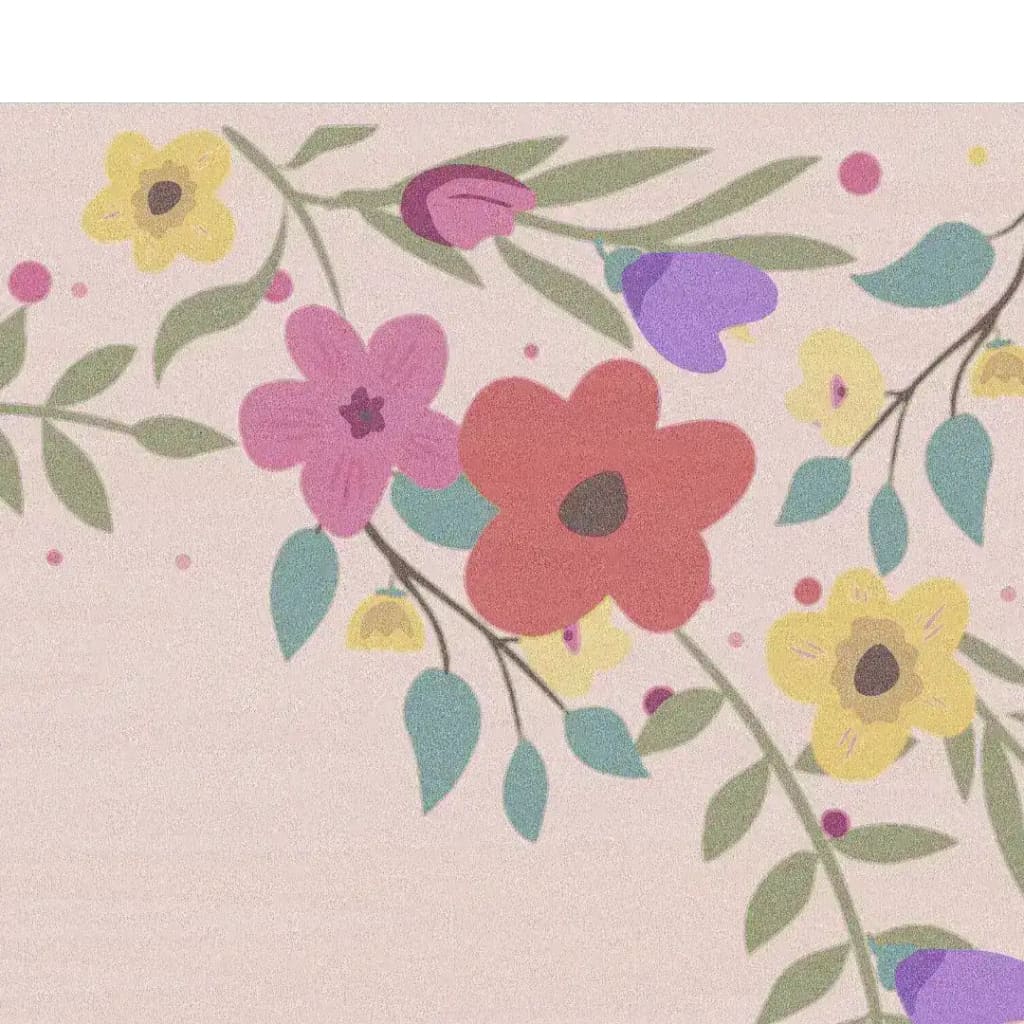 Close-up view of a Yellow Cheetah Twin Floral Hand Tufted Area Rug, showcasing vibrant pastel flowers on a soft woolen texture. Perfect for adding a touch of elegance to dining room decor, this formal dining room rug effortlessly complements living room and dining room settings with its intricate design.