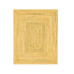 Top view of a yellow hand braided jute area rug, perfect for enhancing the aesthetic of living rooms or bedrooms with its natural texture and warmth.