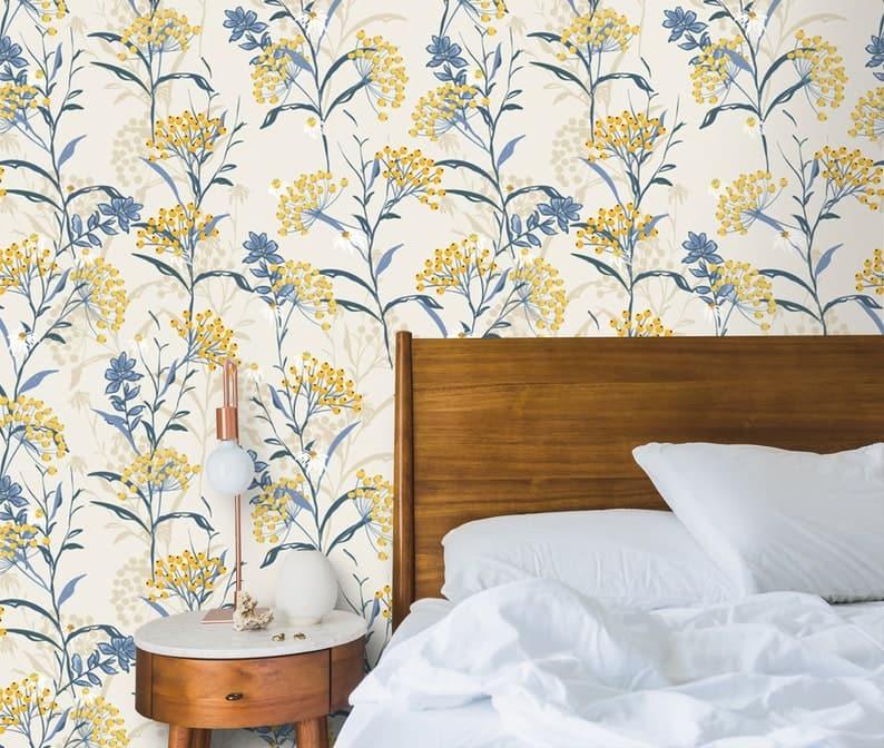 Yellow Mini Botanical Floral Wallpaper - MAIA HOMES