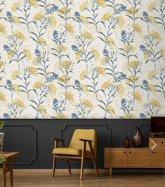 Yellow Mini Botanical Floral Wallpaper - MAIA HOMES