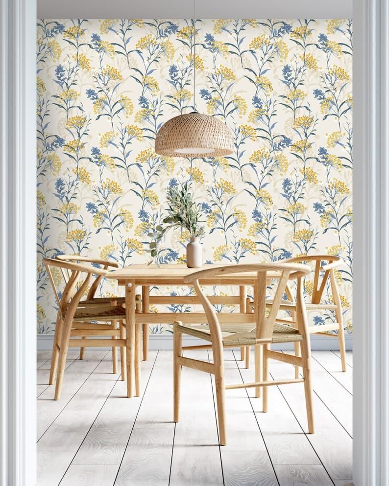 Yellow Mini Botanical Floral Wallpaper - MAIA HOMES